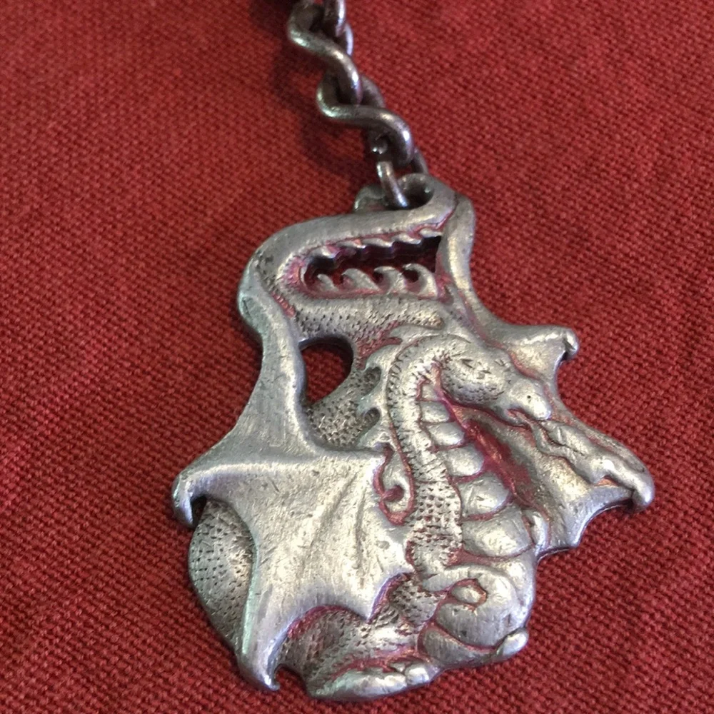 Vintage pewter rawCliffe 1982 dragon keychain
